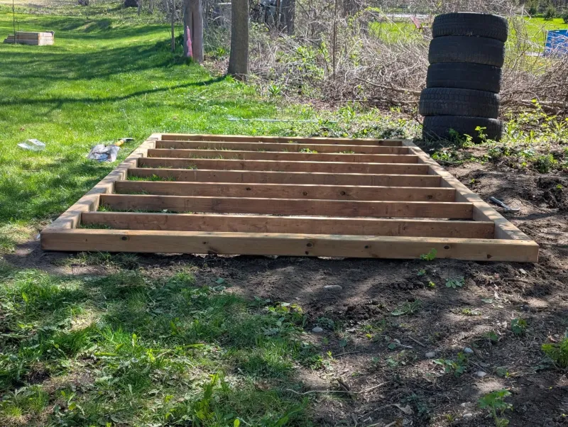 Resin shed floor frame build in progress, The Kawarthas Ontario
