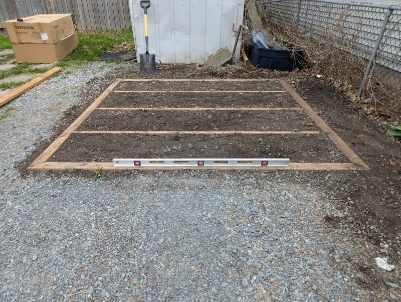 Gravel pad preparation for resin shed installation, Markham Ontario