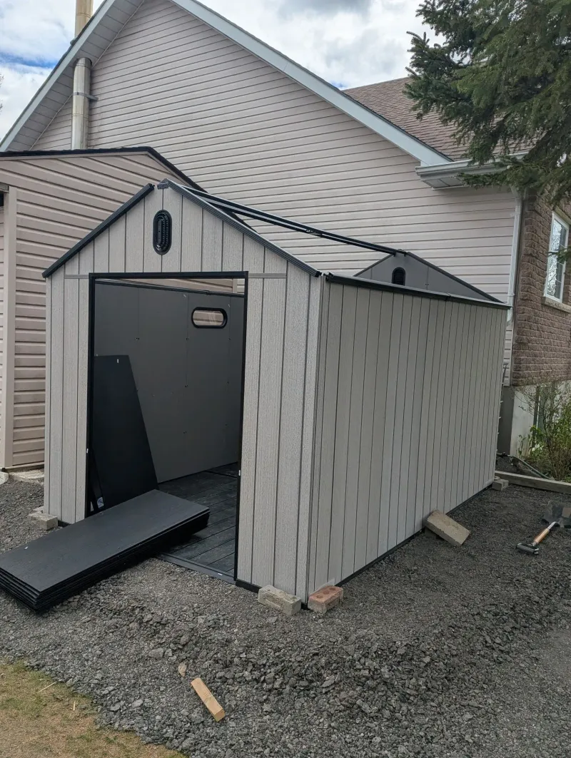 Resin shed installed angle view, Waterloo Ontario