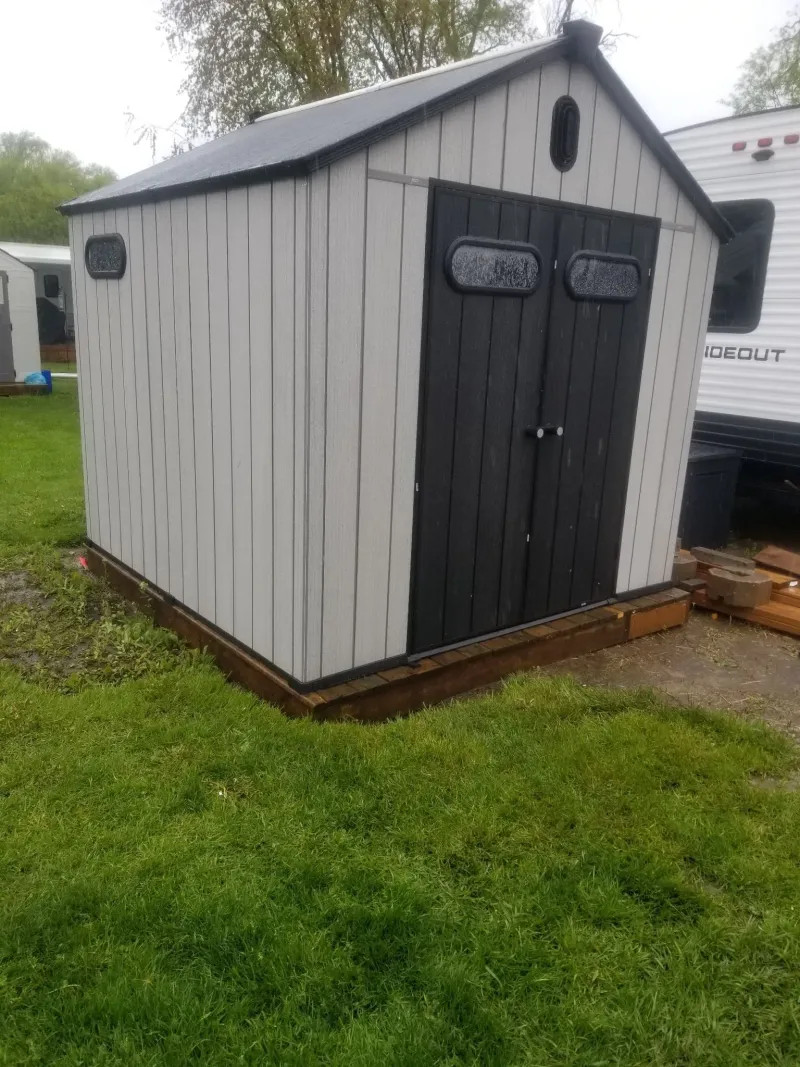 Resin shed installed front view, Peterborough Ontario