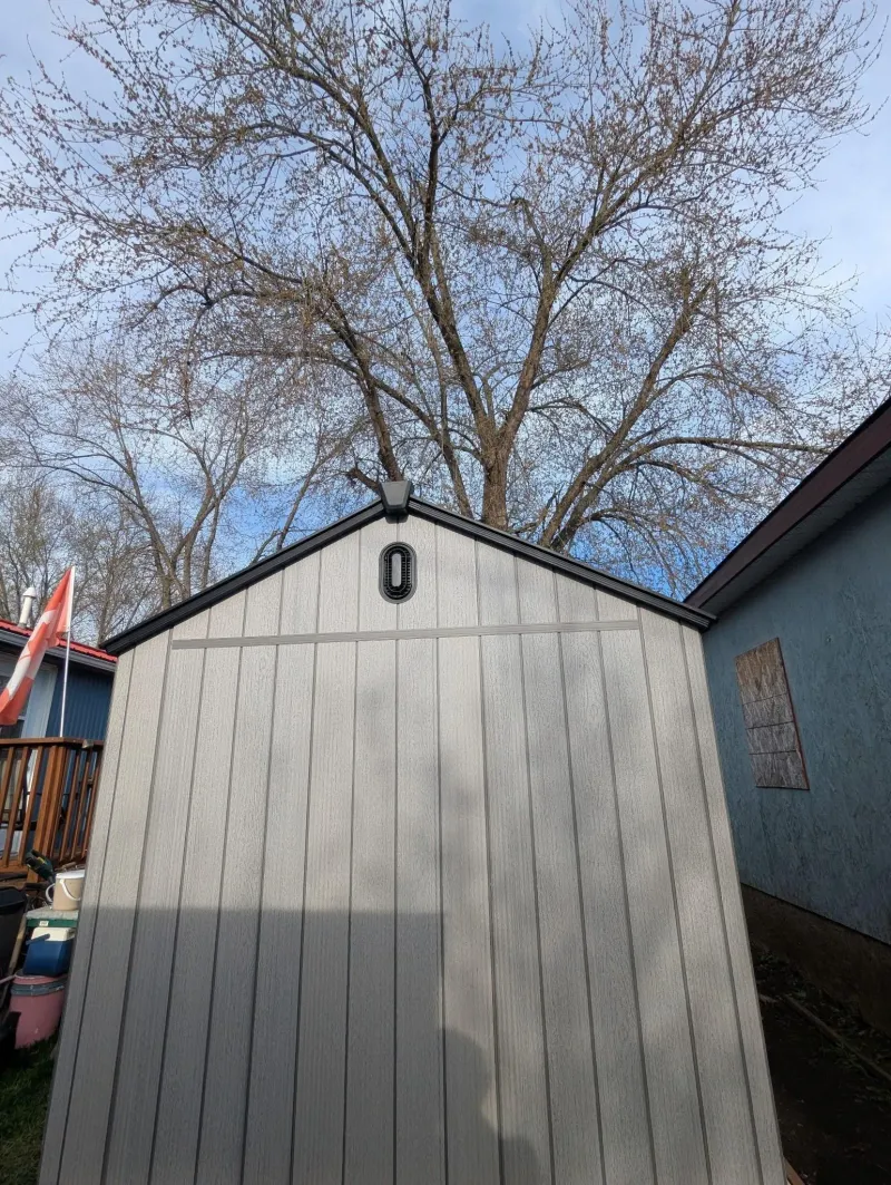Resin shed rear gable view, Brampton Ontario